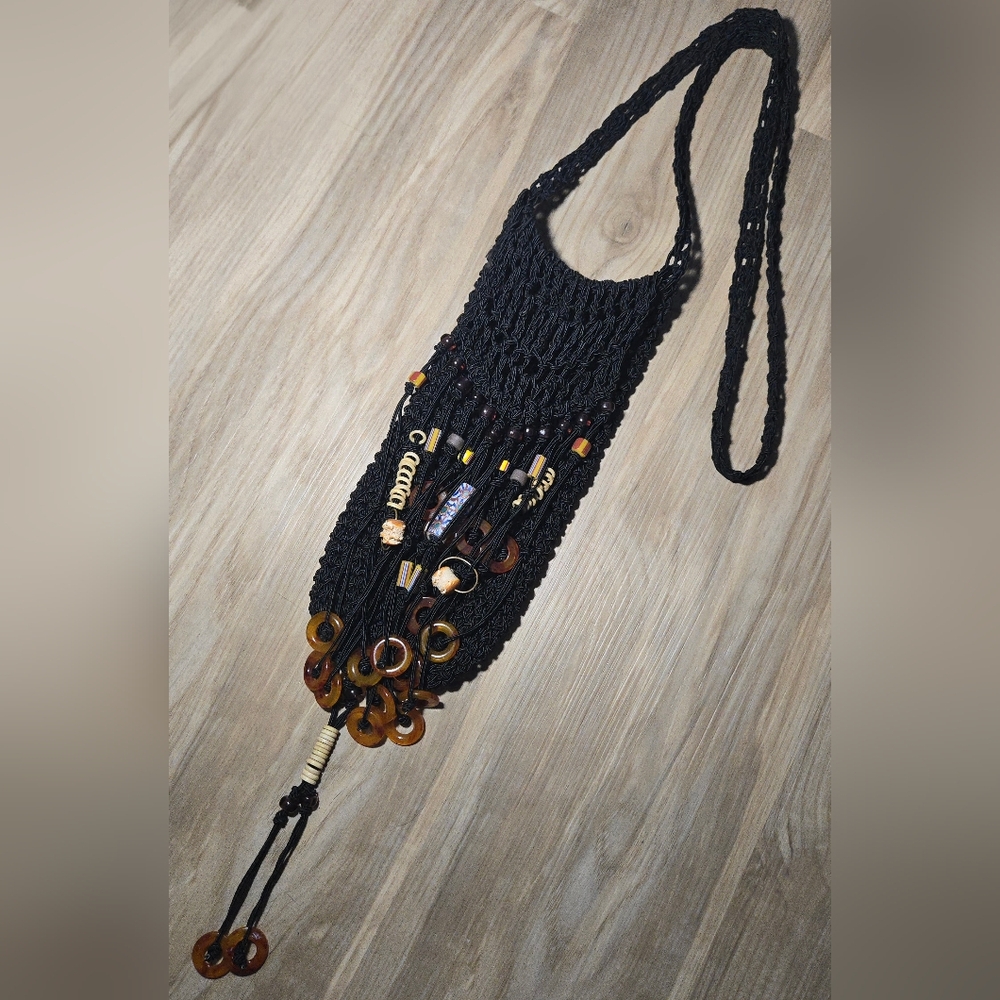 Handcrafted Macrame Beaded Bohemian Cross Body Pouch Bag